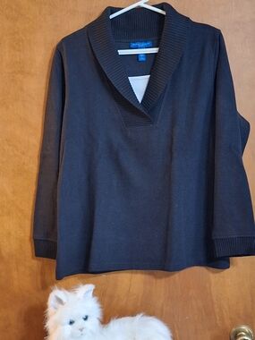 Karen Scott Black V-Neck Ribbed Collar Sweater